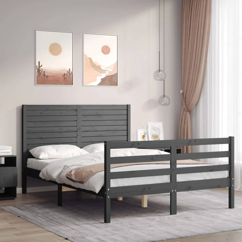 Berkfield Bed Frame with Headboard Grey 140x200 cm Solid Wood