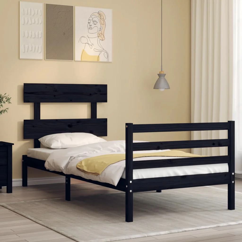 Berkfield Bed Frame with Headboard Black 100x200 cm Solid Wood