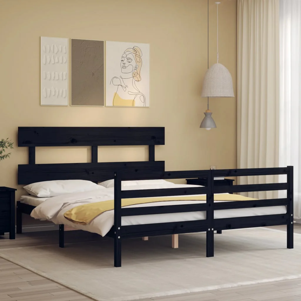 Berkfield Bed Frame with Headboard Black 160x200 cm Solid Wood
