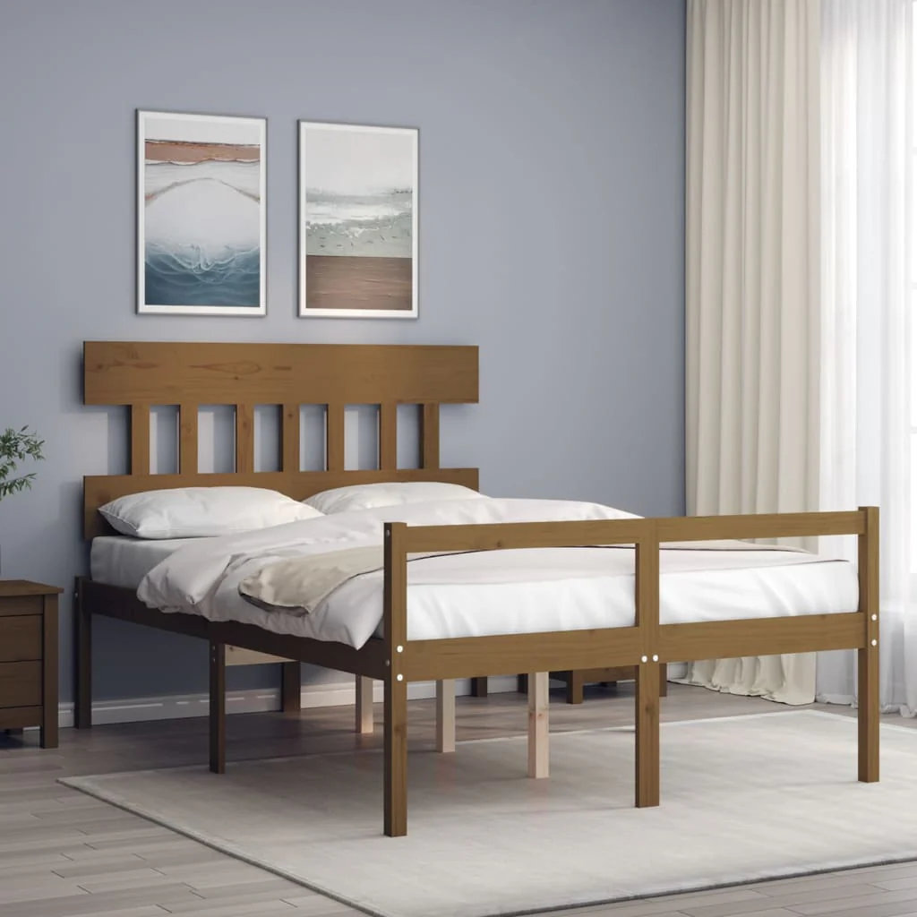 Berkfield Bed Frame with Headboard Honey Brown 120x200 cm Solid Wood