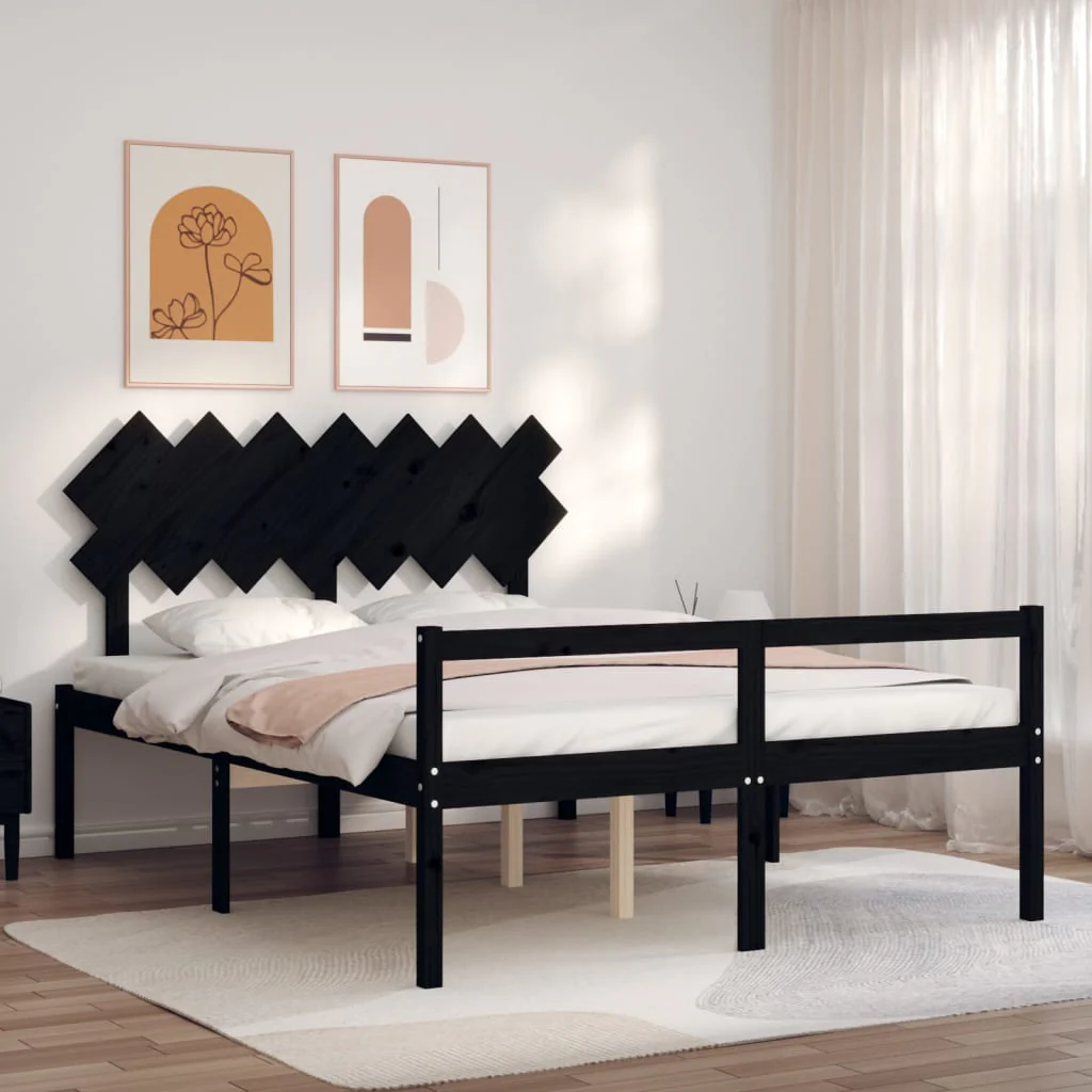 Berkfield Bed Frame with Headboard Black 140x190 cm Solid Wood