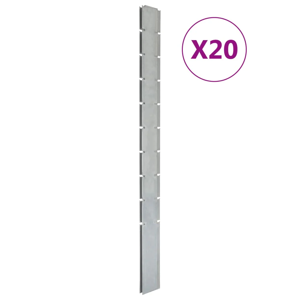 Berkfield Garden Fence Posts 20 pcs Silver 240 cm åÊGalvanised Steel