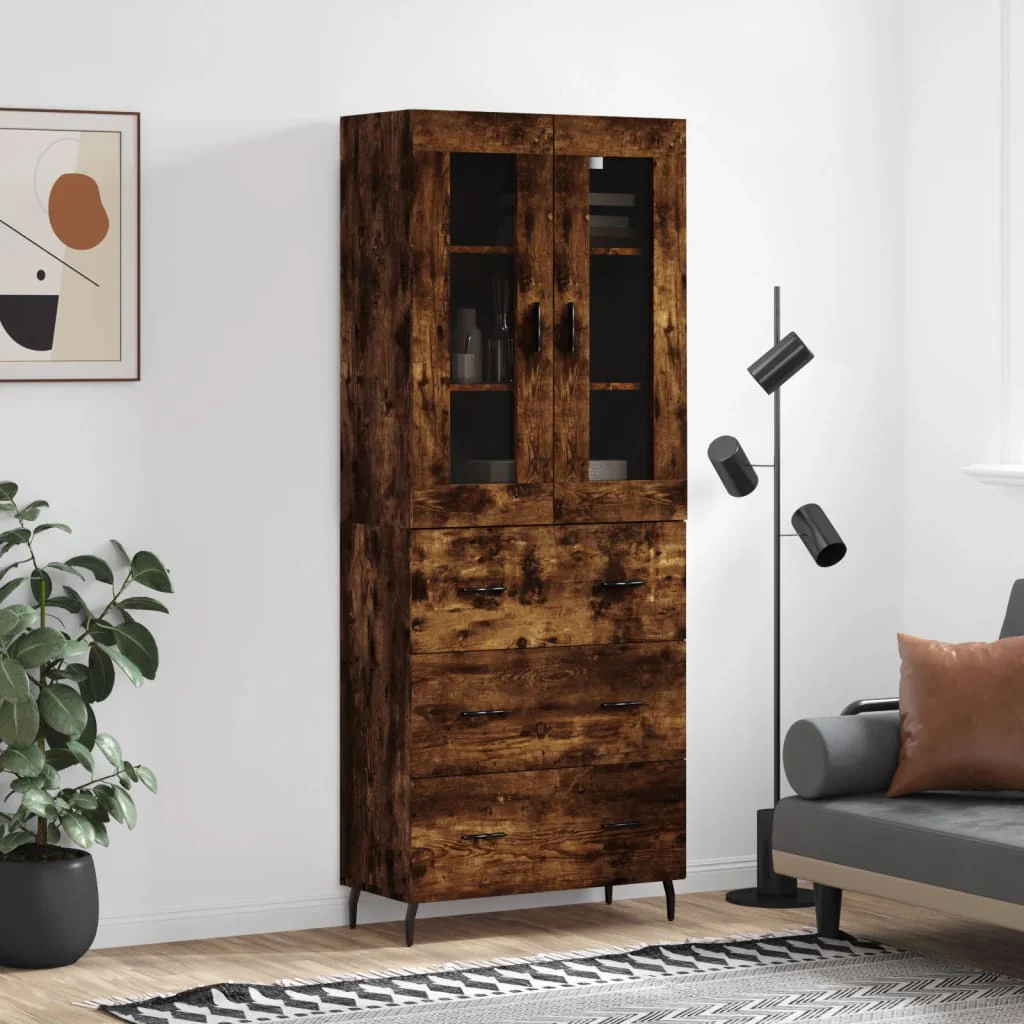 Berkfield Highboard Smoked Oak 69.5x34x180 cm Engineered Wood
