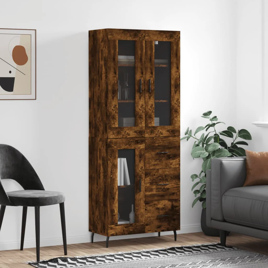 Berkfield Highboard Smoked Oak 69.5x34x180 cm Engineered Wood