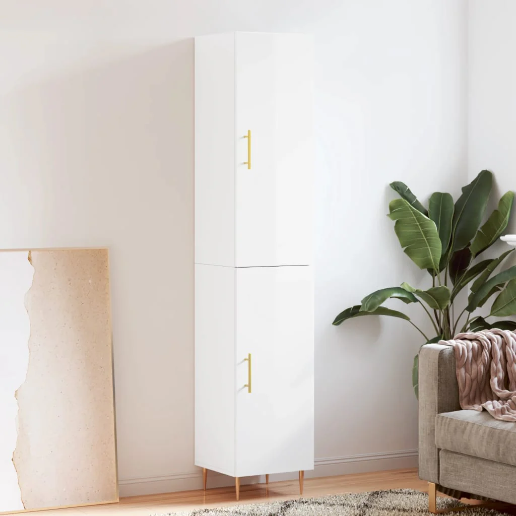 Berkfield Highboard High Gloss White 34.5x34x180 cm Engineered Wood