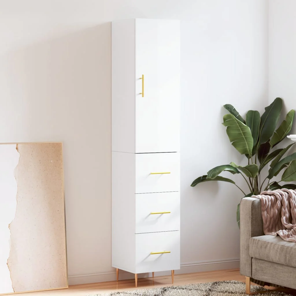 Berkfield Highboard High Gloss White 34.5x34x180 cm Engineered Wood