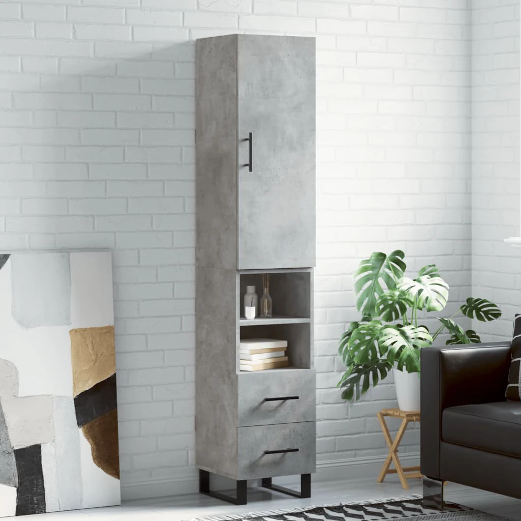 Berkfield Highboard Concrete Grey 34.5x34x180 cm Engineered Wood