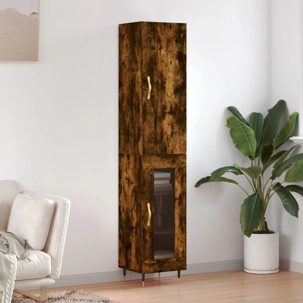 Berkfield Highboard Smoked Oak 34.5x34x180 cm Engineered Wood