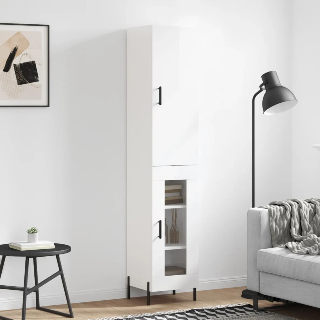 Berkfield Highboard High Gloss White 34.5x34x180 cm Engineered Wood