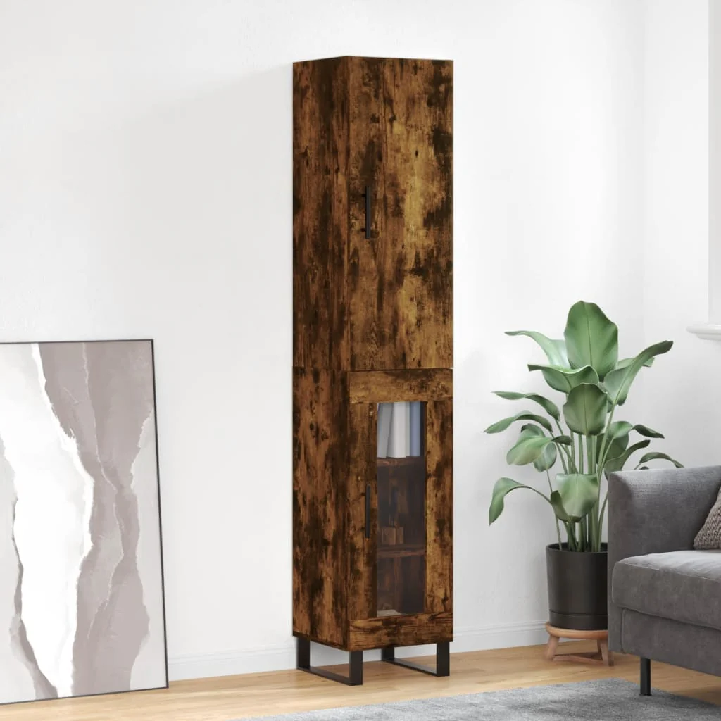 Berkfield Highboard Smoked Oak 34.5x34x180 cm Engineered Wood