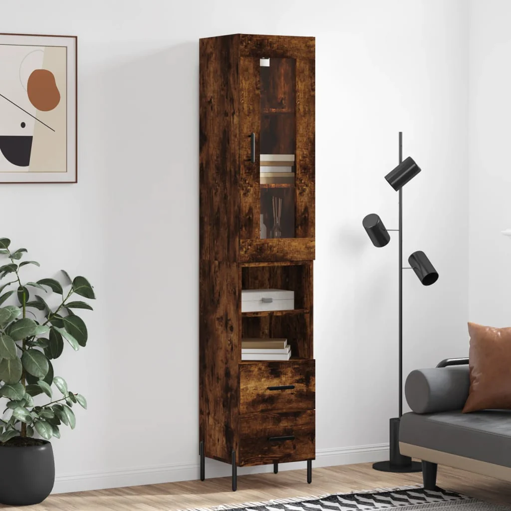 Berkfield Highboard Smoked Oak 34.5x34x180 cm Engineered Wood