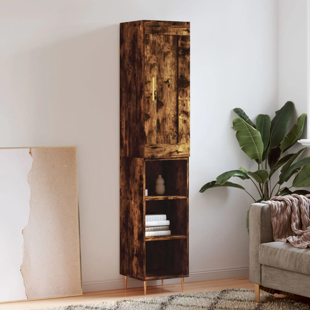 Berkfield Highboard Smoked Oak 34.5x34x180 cm Engineered Wood