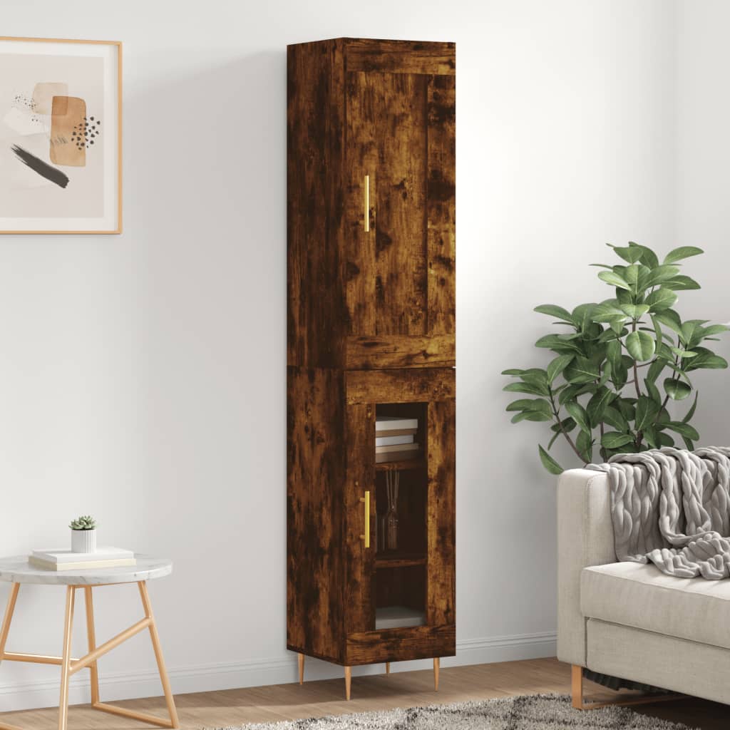 Berkfield Highboard Smoked Oak 34.5x34x180 cm�_�_Engineered Wood