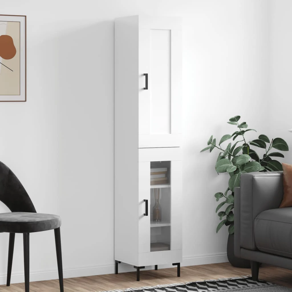Berkfield Highboard High Gloss White 34.5x34x180 cm Engineered Wood