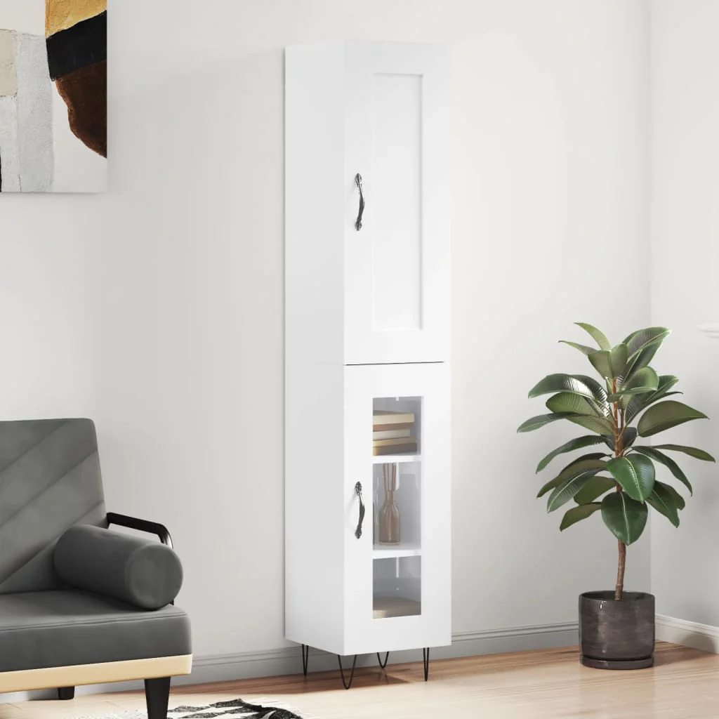 Berkfield Highboard High Gloss White 34.5x34x180 cm Engineered Wood