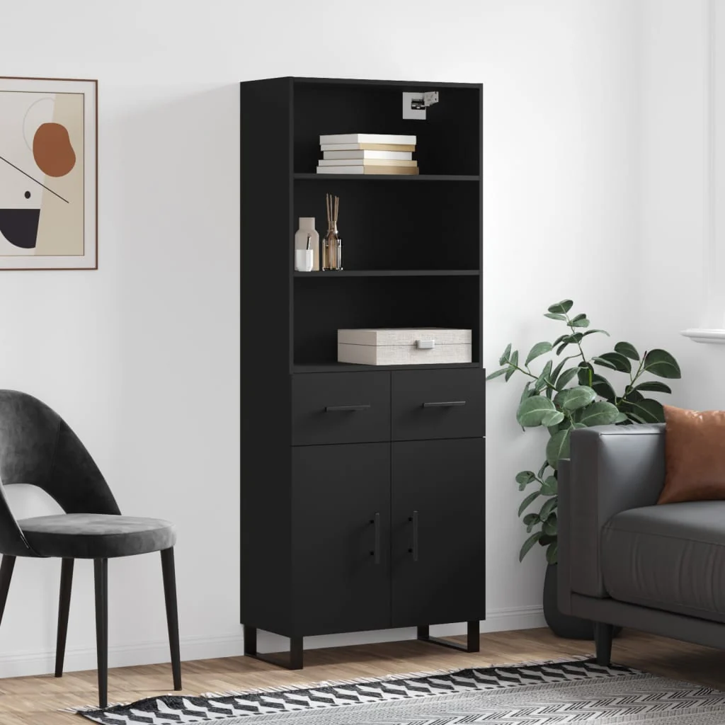 Berkfield Highboard Black 69.5x34x180 cm Engineered Wood