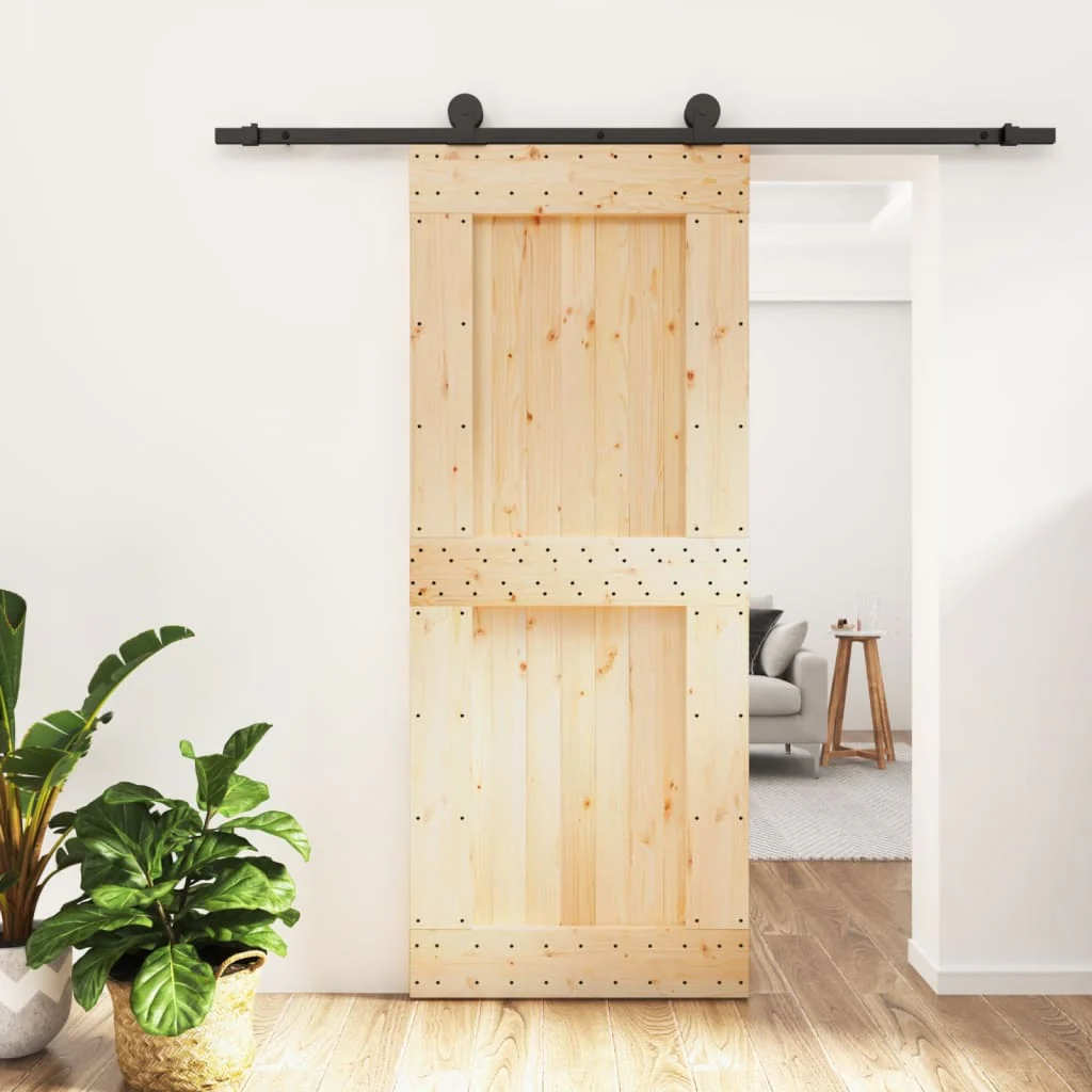 Berkfield Sliding Door with Hardware Set 85x210 cm Solid Wood Pine