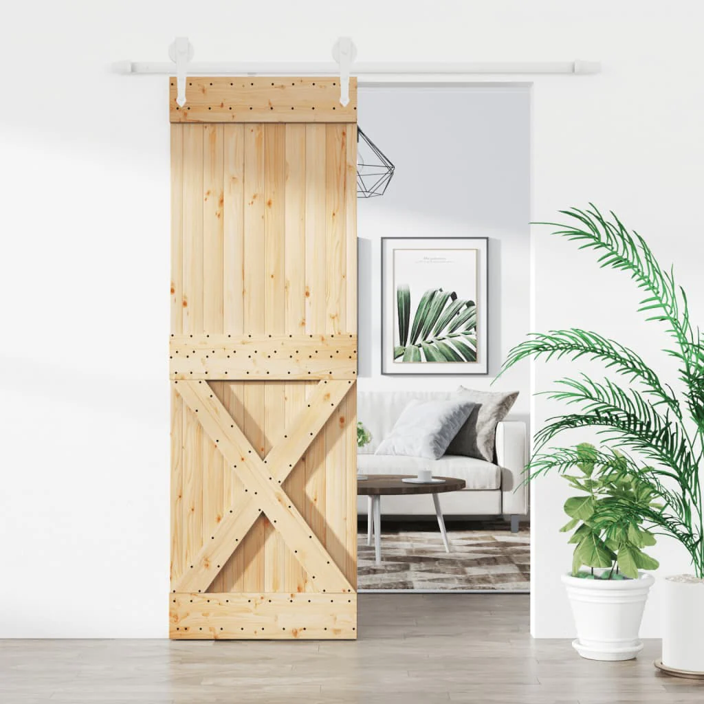 Berkfield Sliding Door with Hardware Set 70x210 cm Solid Wood Pine