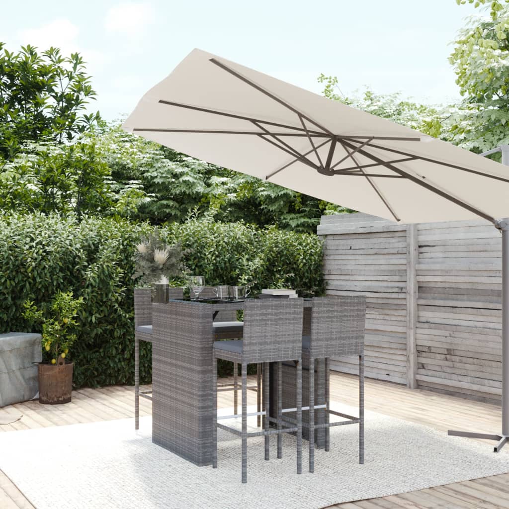 Berkfield 5 Piece Garden Bar Set with Cushions Grey Poly Rattan