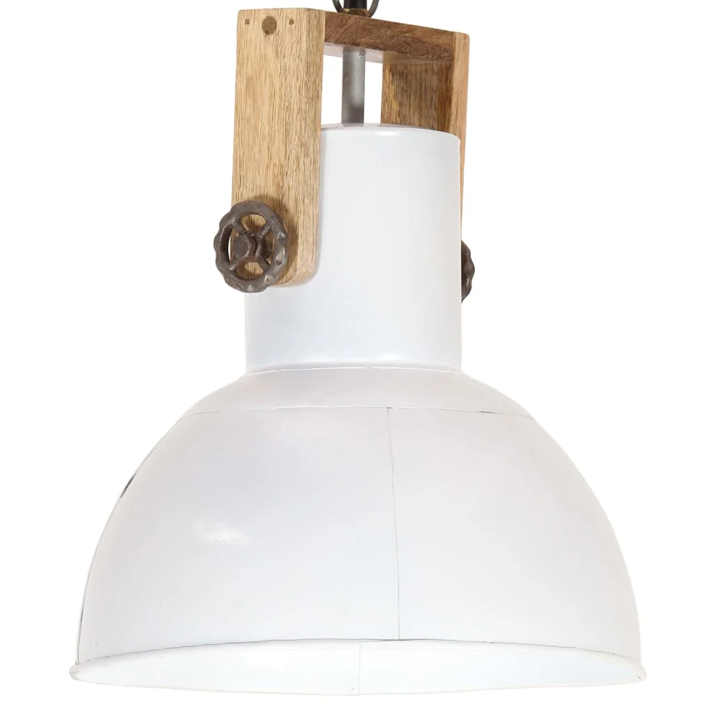 Berkfield Industrial Hanging Lamp 25 W White Round Mango Wood 32 cm E27