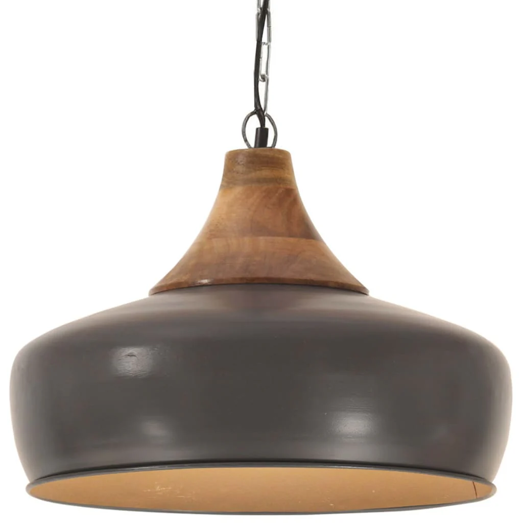 Berkfield Industrial Hanging Lamp Grey Iron & Solid Wood 35 cm E27