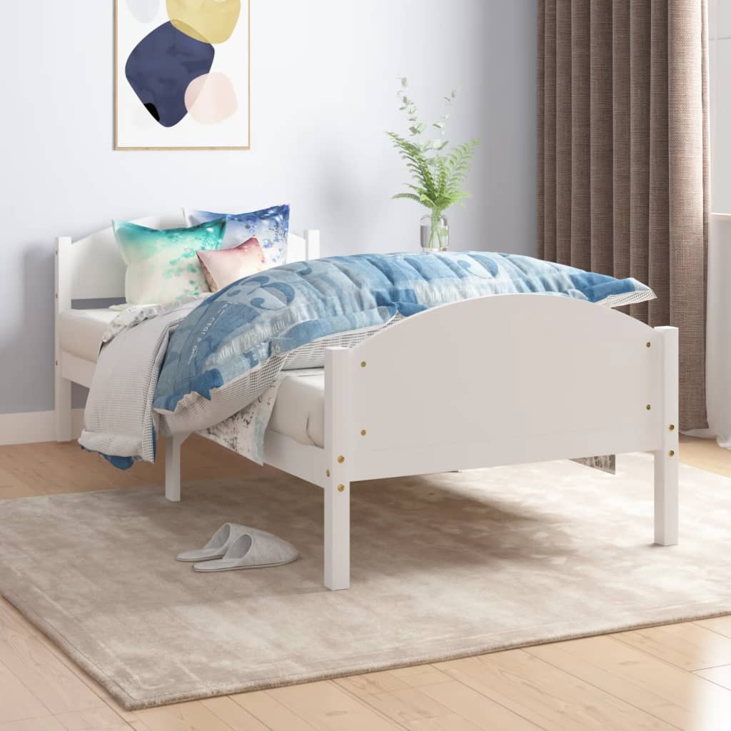 Berkfield Bed Frame White Solid Pine Wood 90x200 cm