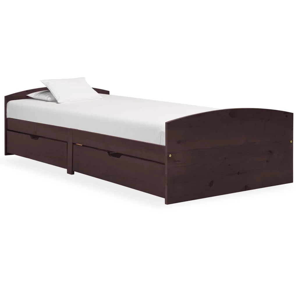 Berkfield Bed Frame with 2 Drawers Dark Brown Solid Pine Wood 90x200 cm