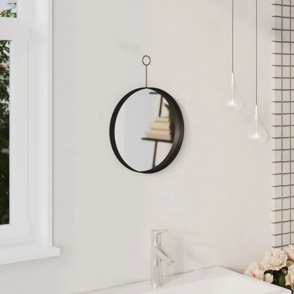 Berkfield Hanging Mirror with Hook Black 30 cm