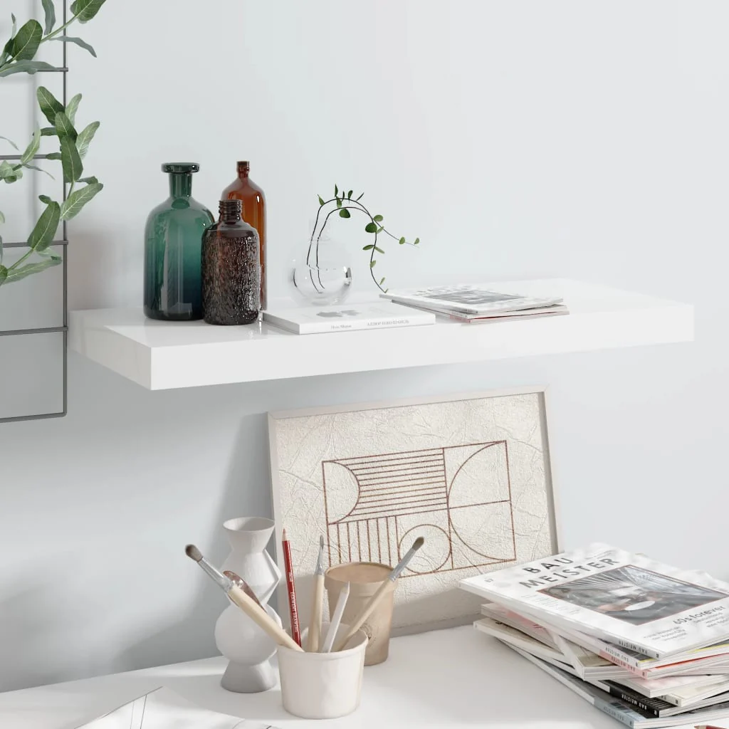 Berkfield Floating Wall Shelf High Gloss White 60x23.5x3.8 cm MDF