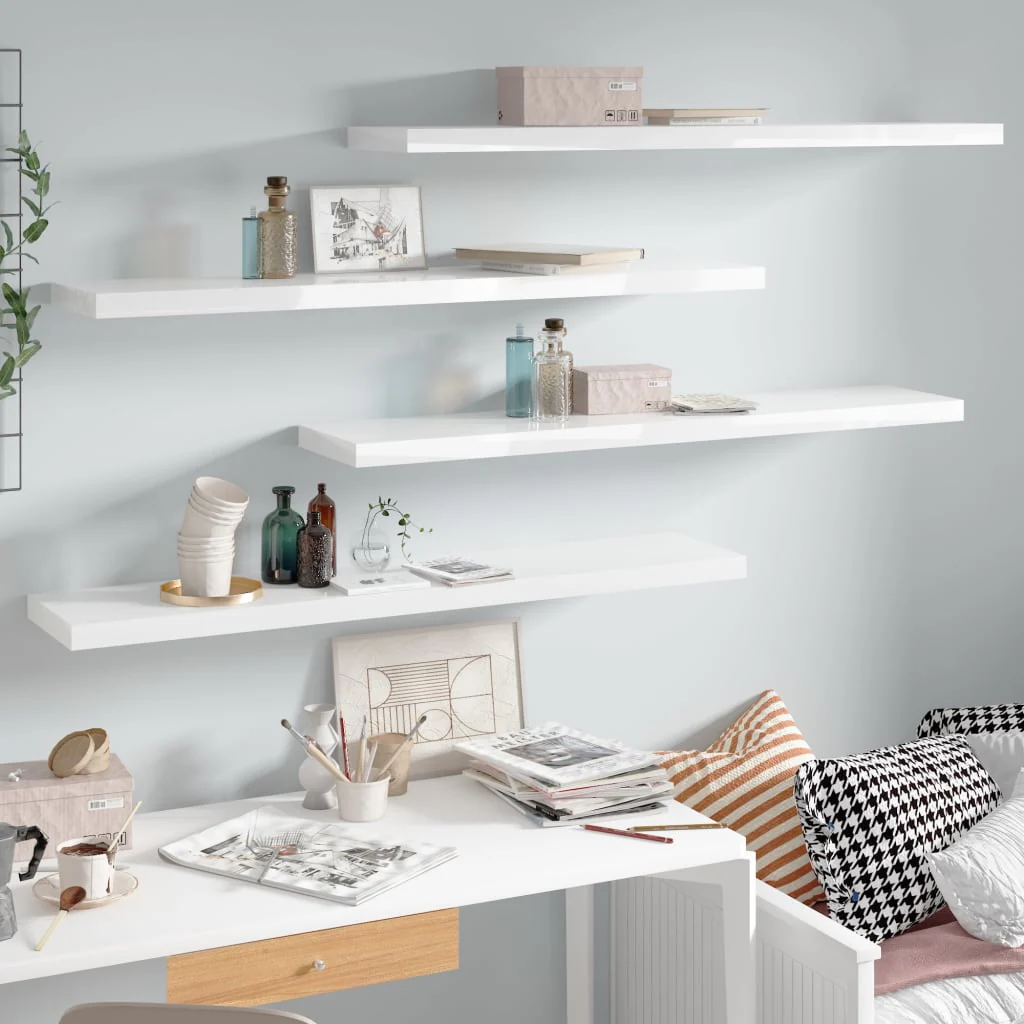 Berkfield Floating Wall Shelves 4 pcs High Gloss White 120x23.5x3.8 cm MDF