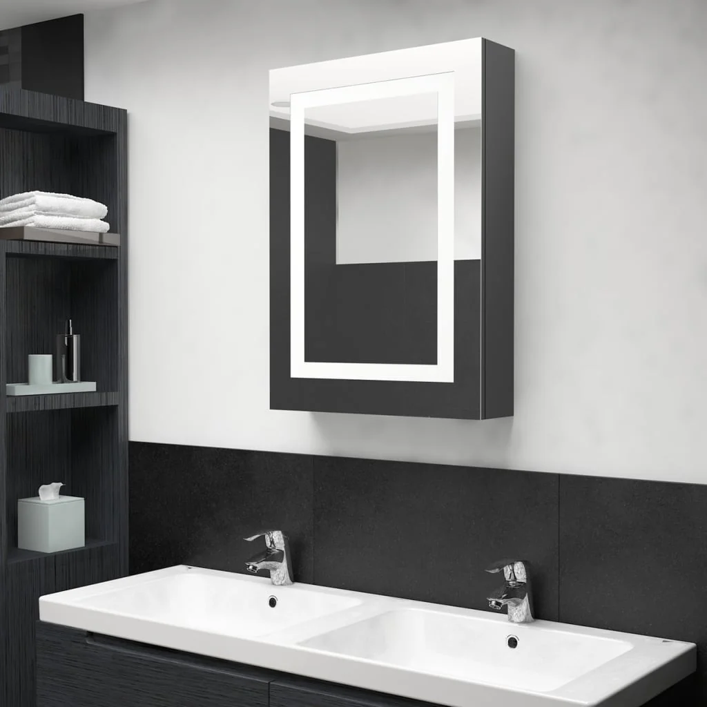 Berkfield LED Bathroom Mirror Cabinet Grey 50x13x70 cm