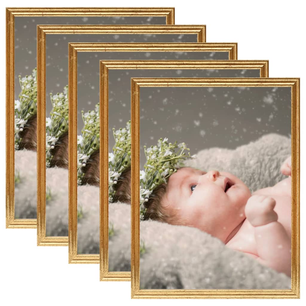 Berkfield Photo Frames Collage 5 pcs for Table Gold 28x35 cm MDF