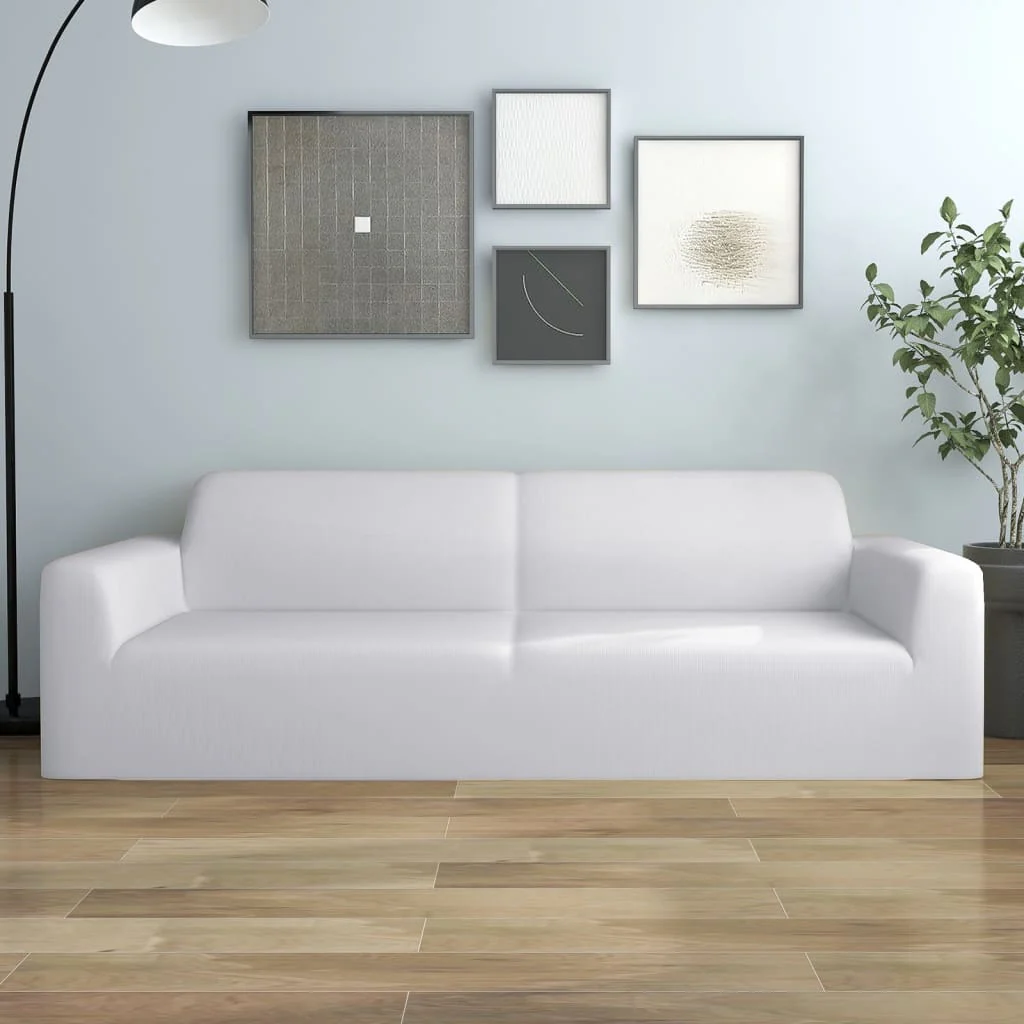 Berkfield 3-Seater Stretch Couch Slipcover White Polyester Jersey
