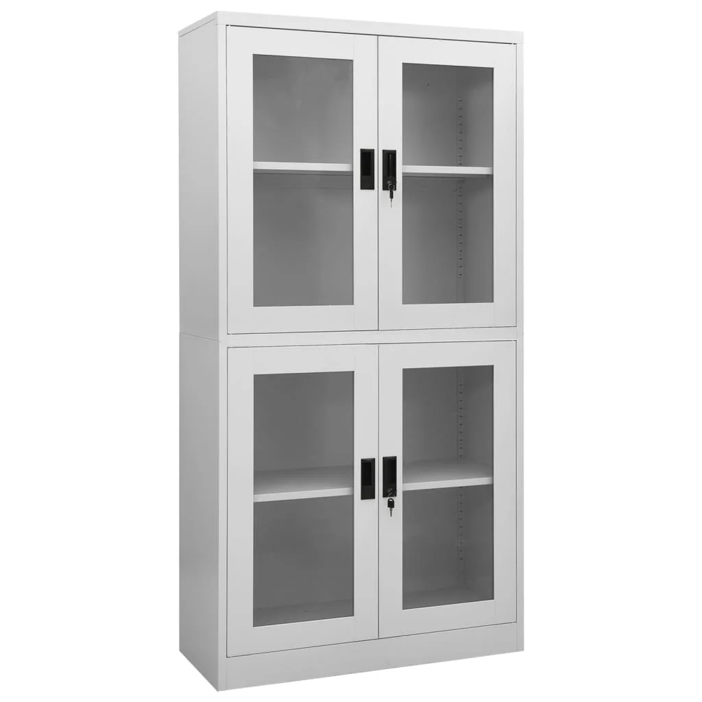 Berkfield Office Cabinet Light Grey 90x40x180 cm Steel and Tempered Glass