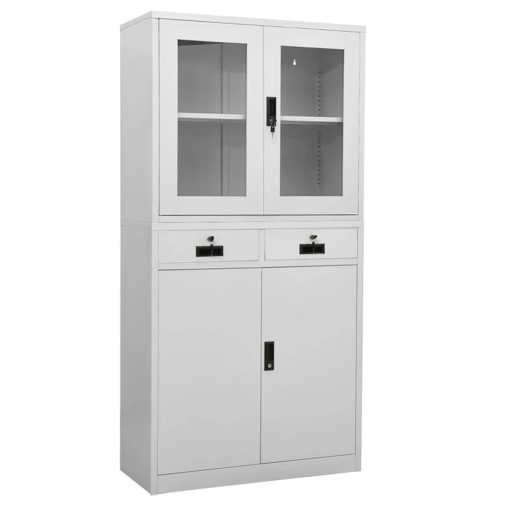 Berkfield Office Cabinet Light Grey 90x40x180 cm Steel and Tempered Glass