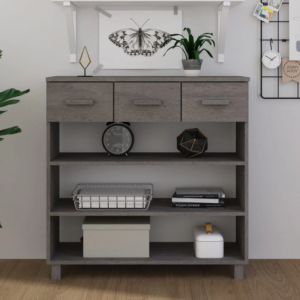 Berkfield Console Table HAMAR Light Grey 90x35x90 cm Solid Wood Pine