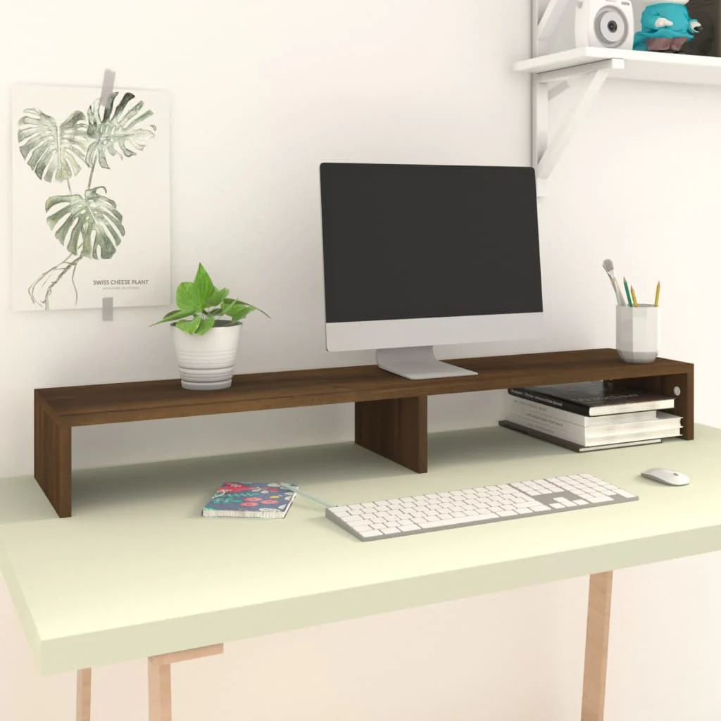 Berkfield Monitor Stand Brown Oak 110x23.5x9 cm Engineered Wood
