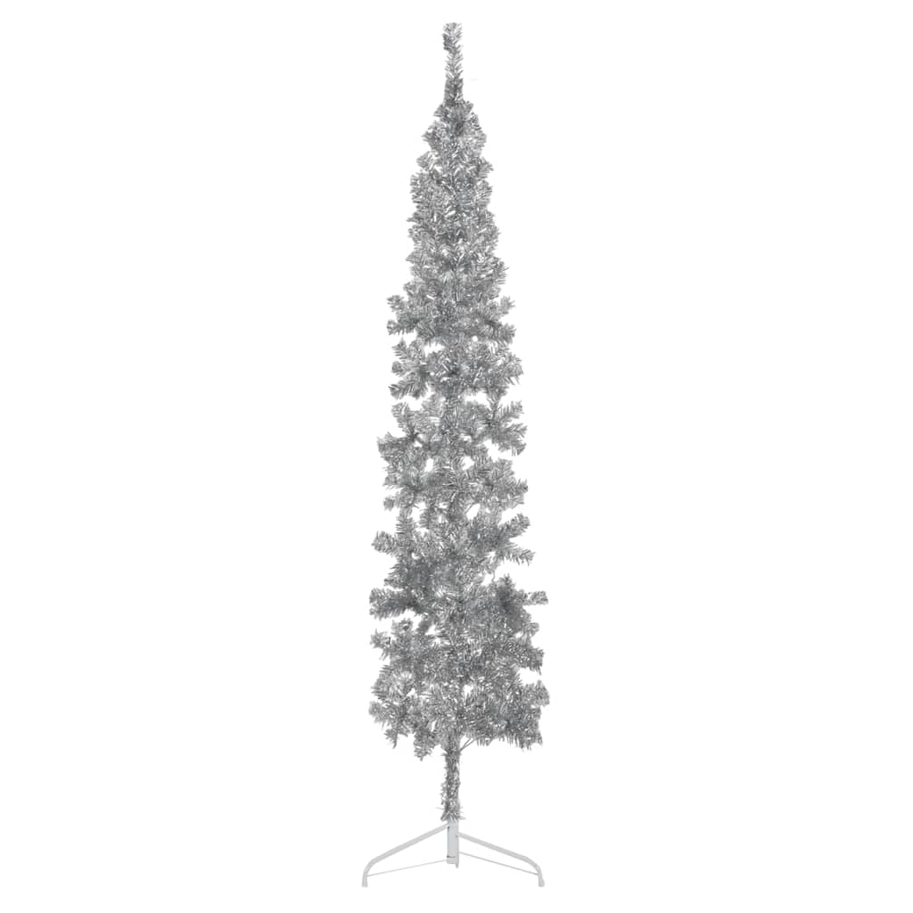 Berkfield Slim Artificial Half Christmas Tree with Stand Silver 210 cm