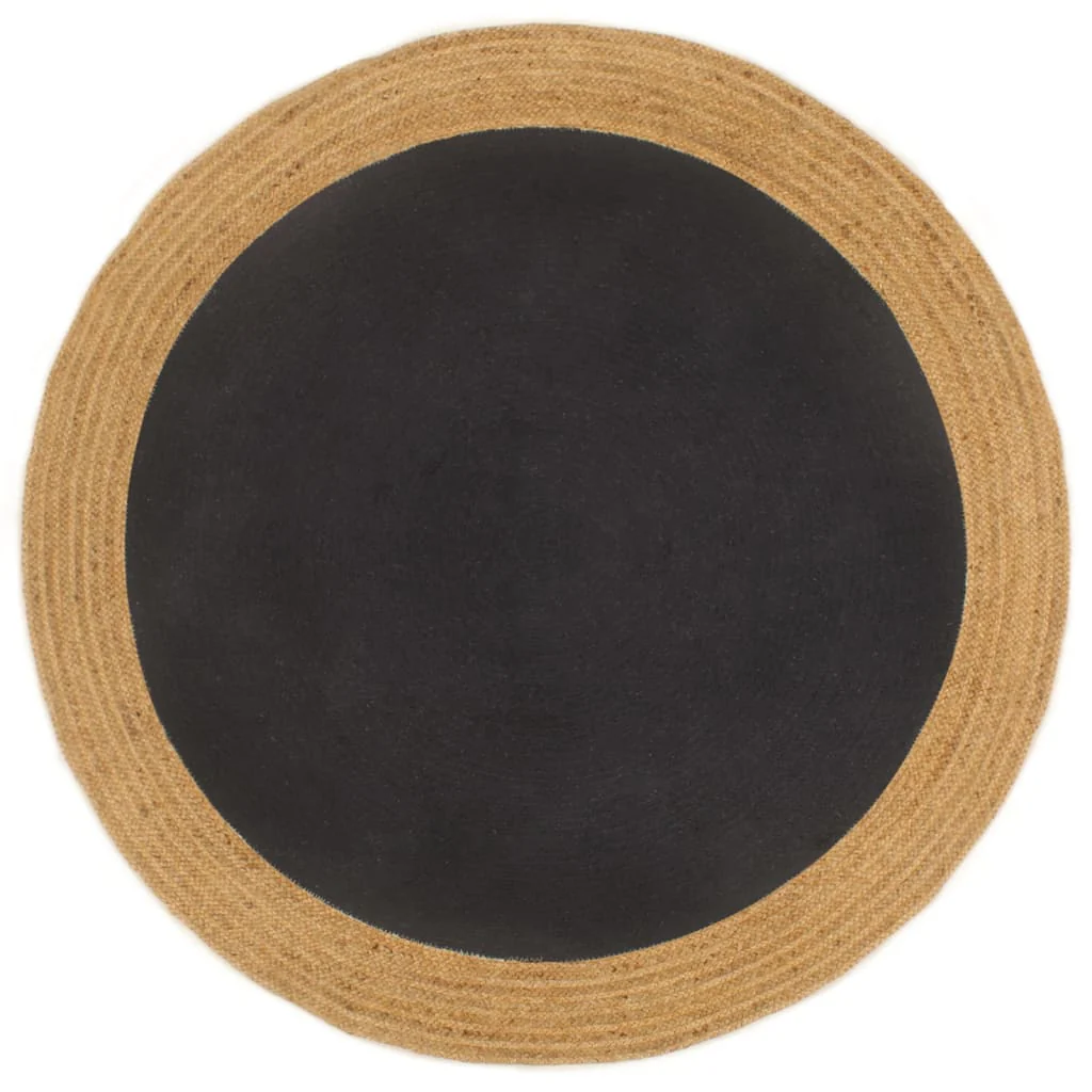 Berkfield Area Rug Braided Black & Natural 120 cm Jute & Cotton Round