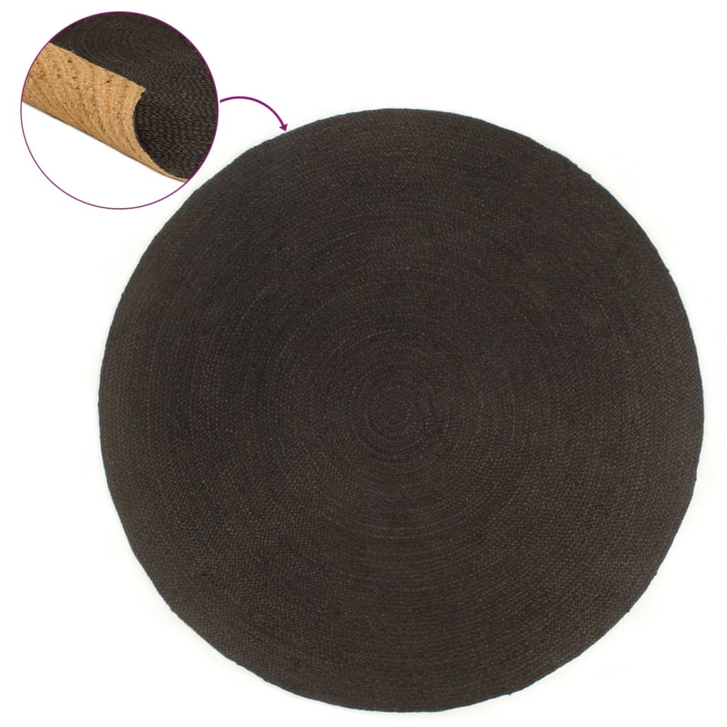 Berkfield Braided Rug Reversible Anthracite and Natural 180 cm Jute Round