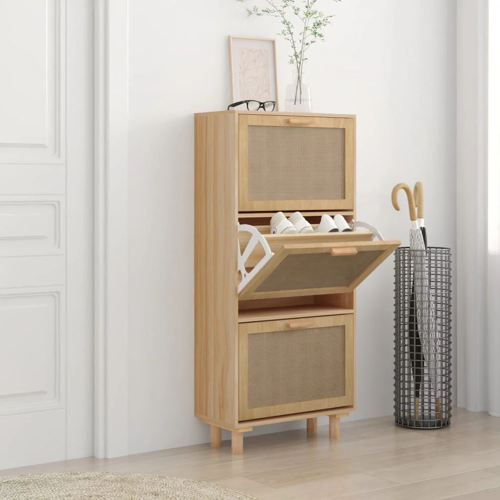 Berkfield Shoe Cabinet Brown 52x25x115 cm Engineered Wood&Natural Rattan