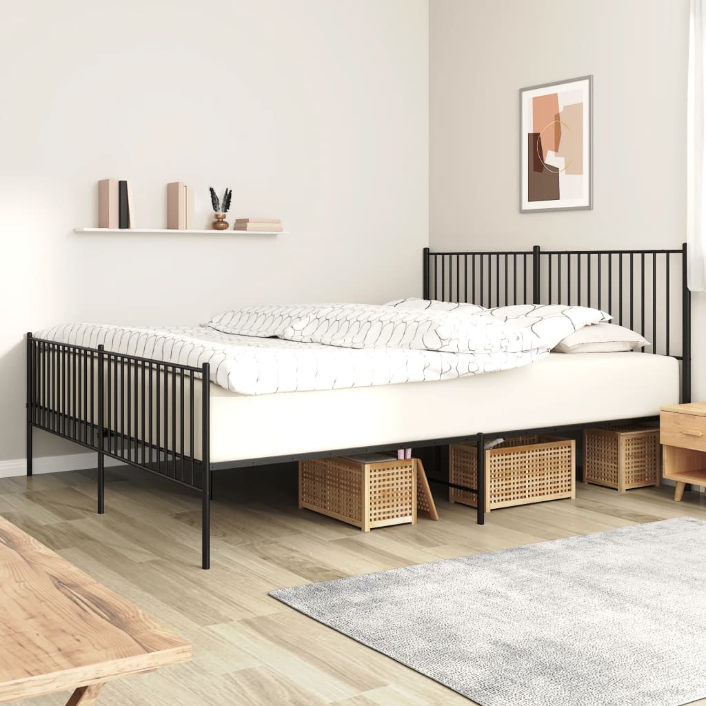 Berkfield Metal Bed Frame with Headboard and Footboard Black 193x203 cm