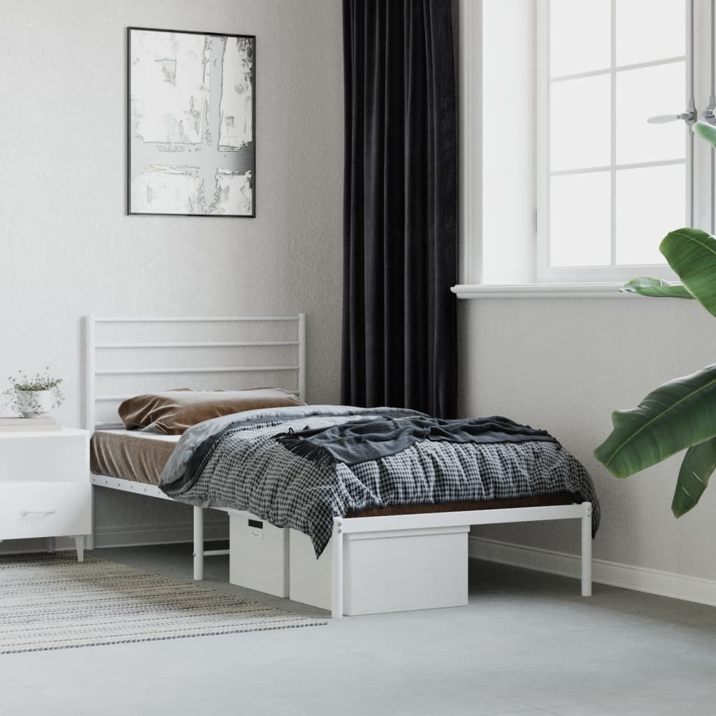 Berkfield Metal Bed Frame with Headboard White 100x200 cm