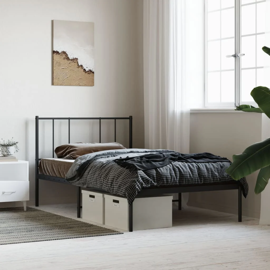 Berkfield Metal Bed Frame with Headboard Black 107x203 cm