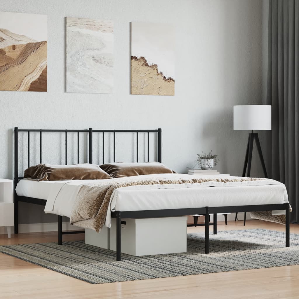 Berkfield Metal Bed Frame with Headboard Black 120x200 cm