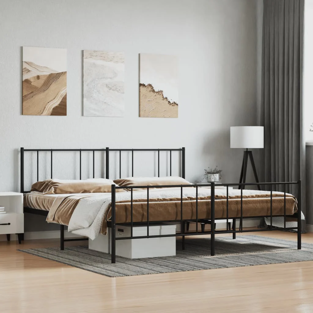 Berkfield Metal Bed Frame with Headboard and Footboard Black 193x203 cm