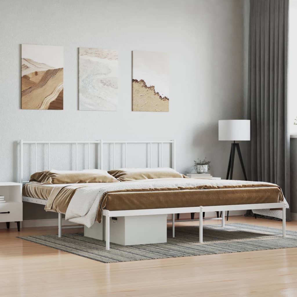 Berkfield Metal Bed Frame with Headboard White 180x200 cm 6FT Super King