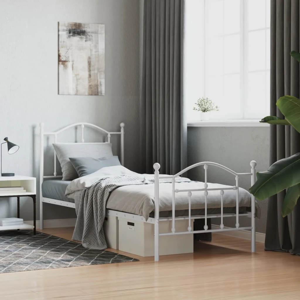 Berkfield Metal Bed Frame with Headboard and Footboard White 90x190 cm