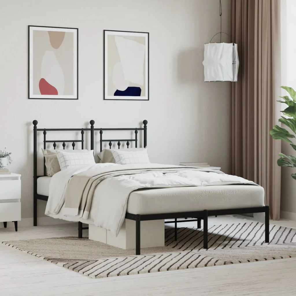 Berkfield Metal Bed Frame with Headboard Black 120x200 cm
