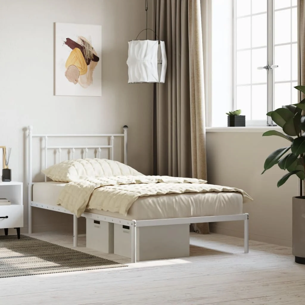 Berkfield Metal Bed Frame with Headboard White 100x190 cm